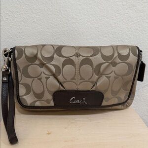 Coach Signature Tan and Brown Clutch